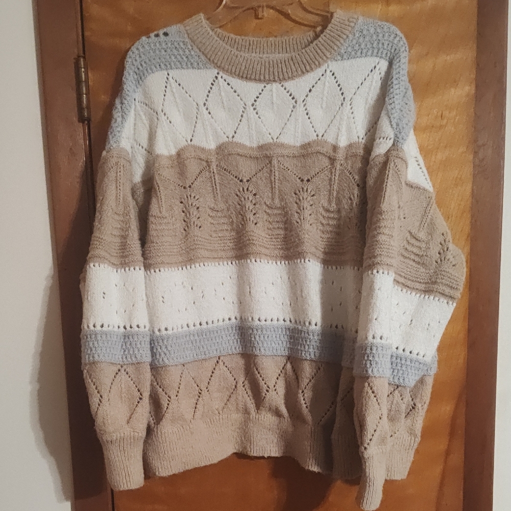 Elegant Knit Sweater - Cream, Tan, and Gray